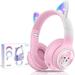 QearFun Cat Headphones for Girls Kids for School Kids Bluetooth Headphones with Microphone & 3.5mm Jack Teens Toddlers Wireless Headphones with Adjustable Headband for Tablet/PC (Pink) Christmas Gift