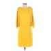 Halston Heritage Casual Dress - Sheath Crew Neck 3/4 sleeves: Yellow Solid Dresses - Women's Size 4