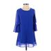 Ally B Casual Dress - A-Line Crew Neck 3/4 sleeves: Blue Solid Dresses - Women's Size 8