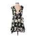 Free People Casual Dress - A-Line Plunge Short sleeves: Black Floral Dresses - Women's Size X-Small