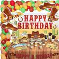 MEGA 357 Pc Western Party Decorations (Serves 24) Rodeo Party Supplies with Plates, Cups, Napkins, Tablecloth, Balloons, Cake and Cupcake Topper and More Cowboy Birthday Decorations