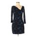 Express Casual Dress - Sheath V-Neck 3/4 sleeves: Teal Print Dresses - Women's Size Medium