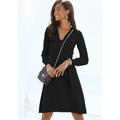 Strickkleid LASCANA, Damen, Gr. 36, N-Gr, schwarz, Rippstrick, Obermaterial: 50% Viskose, 25% Polyamid, 25% Polyester, unifarben, modisch, figurumspielend kniefrei, herzförmiger Ausschnitt, Langarm, Kleider, und V-Ausschnitt, Herbst- Winterkleid,...