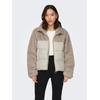 Steppjacke ONLY "ONLWANJA – Jacke mit Plüschdetails und hohem Kragen", Damen, Gr. L, gelb (moonbeam), Web, Plüsch, Obermaterial: 50% Nylon, 50% Polyester, unifarben, modisch, Langarm, Jacken, regular fit, modisch, Web, Materialmix, hochschließend