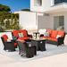 Red Barrel Studio® Aschraf 6 Piece Fire Pit Set Seating Group w/ Cushions Synthetic Wicker/All - Weather Wicker/Wicker/Rattan | Outdoor Furniture | Wayfair