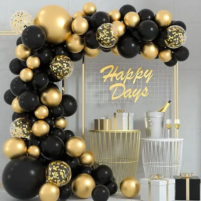 Kit d'arche de guirxiété de ballons noirs et dorés confettis dorés ballon en latex fête