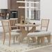 Farmhouse 5-Piece Dining Table Set with 44" Round Dining Table and Curved Bench & Upholstered Side Chairs for Dining Room