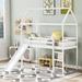 Loft Bed,Twin Size Loft Bed with Slide and Ladder for Bedroom and Dorm, House-Shaped Roof Bed with Slide for Kids, White