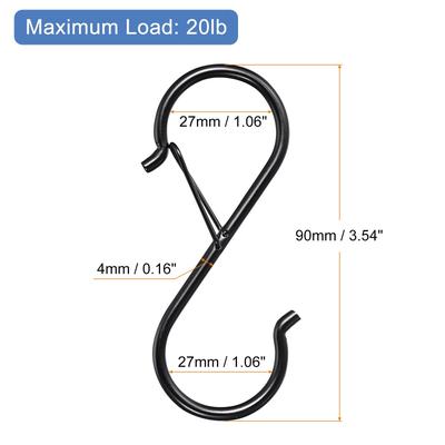 S Hooks for Hanging, 3.5 Inch - S-Shaped Hooks with Safety Buckle