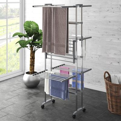 vidaXL 2/3-Tier Laundry Drying Rack with Wheels Silver 23.6"x27.6"x50.8"
