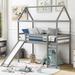 House Loft Bed w/Slide, Twin Size Loft Beds w/Slide,Ladder & Roof,Grey