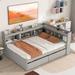 Full Size Platform Bed with L-shaped Bookcases, Drawers