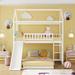 Wood Twin Over Twin Bunk Bed with Slide, House Bunk Bed with Roof, Ladder and Safety Guardrails for Bedrooms, Kids, White
