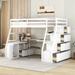 Twin Size Loft Bed with 7 Drawers,2 Shelves & Desk,Versatile Wooden Loft Bed with Stairs for Kids, White