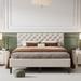 Upholstered Platform Bed w/Headboard, Wooden Slats Support