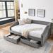 Queen Size Upholstered Daybed with Two Drawers, Tufted Daybed Sofa Bed Linen Twin Size Daybed for Living Room