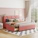 Queen Size Linen Upholstered Platform Bed with Brick Pattern Upholstered Headboard and 4 Storage Drawers