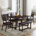 6-Piece Farmhouse Solid Wood Dining Set, Rectangular Dining Table, 4 Upholstered Chairs and Bench with PU Padded Seat