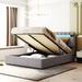 Velvet Upholstered Platform Bed Queen Size Hydraulic Storage Bed with LED light, Bluetooth Player and USB Charging