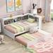 Twin Size Daybed with Bookcases, Trundle and USB Ports, Wood Color