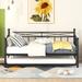 Twin Size Metal Daybed with Twin Size Adjustable Trundle, Portable Folding Trundle, Black