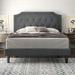 Queen Size Bed Frame with Curved Rhombic Headboard, Dark Grey