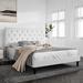 Full Size Faux Leather Bed Frame with Button Tufted Headboard, White