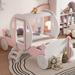 White+Pink-Fairytale Twin size Princess Carriage Bed, for Kids Girls