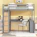 Gray-Full Size Loft Bed with Ladder, Shelves, for Dorm, Bedroom