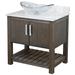 Gracie Oaks 30-inch Bathroom Vanity w/ Carrara Marble Top & Sink Wood/Marble in Brown | 31 H x 31 W x 22 D in | Wayfair