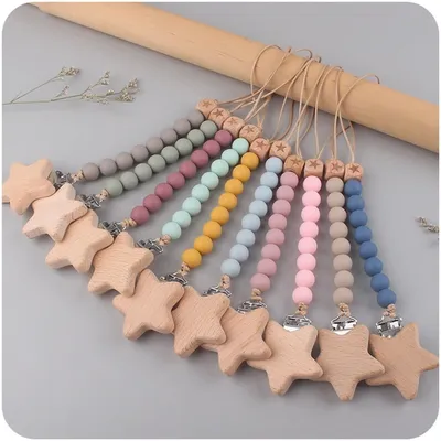 Bébé sucette Clip Silicone sucettes support chaîne hêtre jouet de dentition pour bébé filles garçons