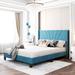 Latitude Run® Queen Size Velvet Upholstered Platform Bed, Box Spring Needed Upholstered in Blue | 46.9 H x 66.7 W x 84.4 D in | Wayfair