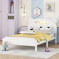 Zoomie Kids Aamari Wood Platform Bed w/ Bear-shaped Headboard, Night Lights in White | 40.9 H x 44.5 W x 80.5 D in | Wayfair