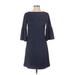 Sail to Sable Casual Dress - A-Line Crew Neck 3/4 sleeves: Blue Print Dresses - Women's Size 2