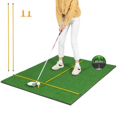 Costway Artificial Turf Mat for Indoor and Outdoor Golf Practice Includes 2 Rubber Tees and 2 Alignment Sticks-32mm