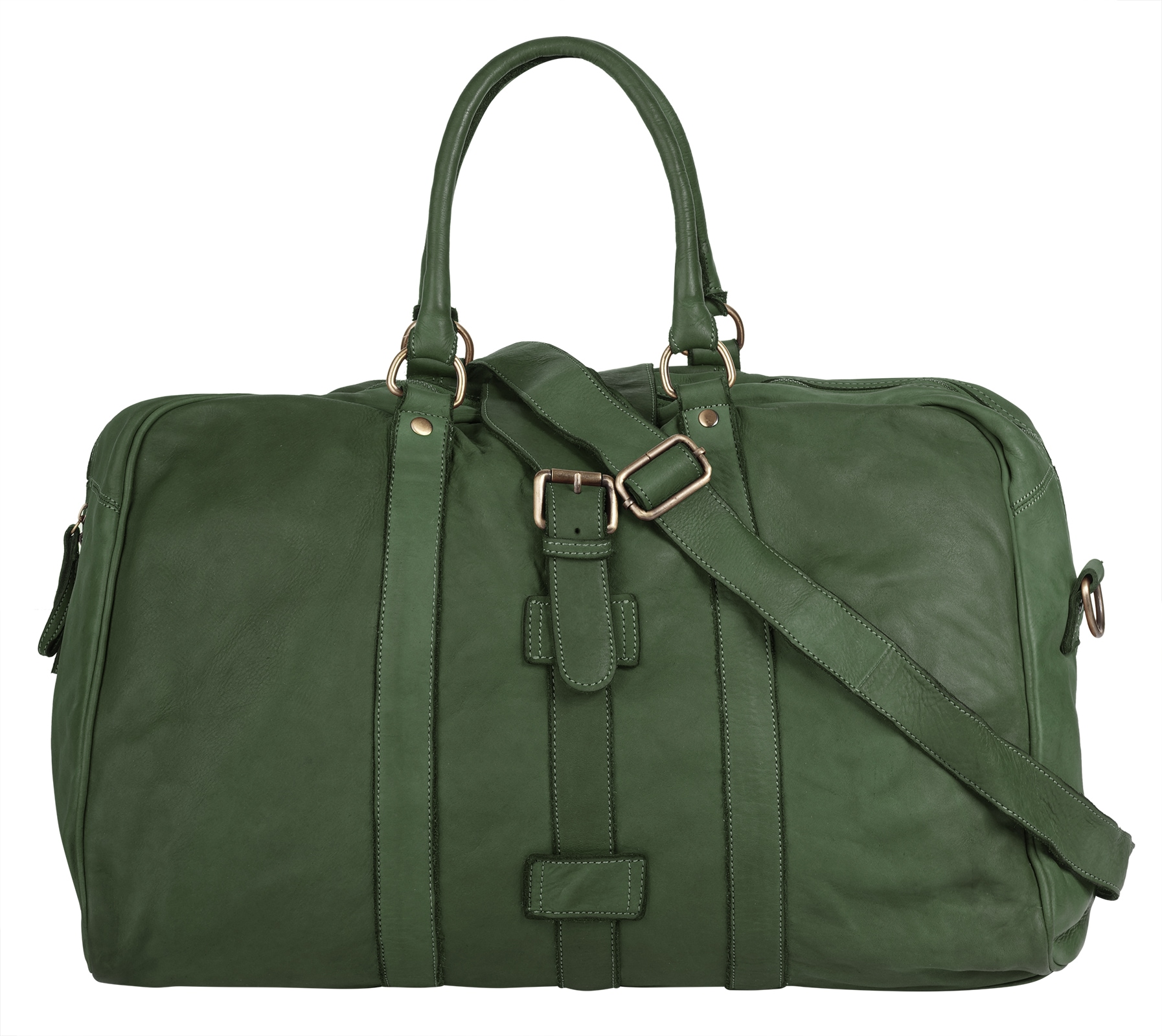 Reisetasche FORTY, Gr. B/H/T: 53cm x 30cm x 20cm onesize, grün, Leder, leicht glänzend, unifarben, Taschen, echt Leder, Made in Italy Image
