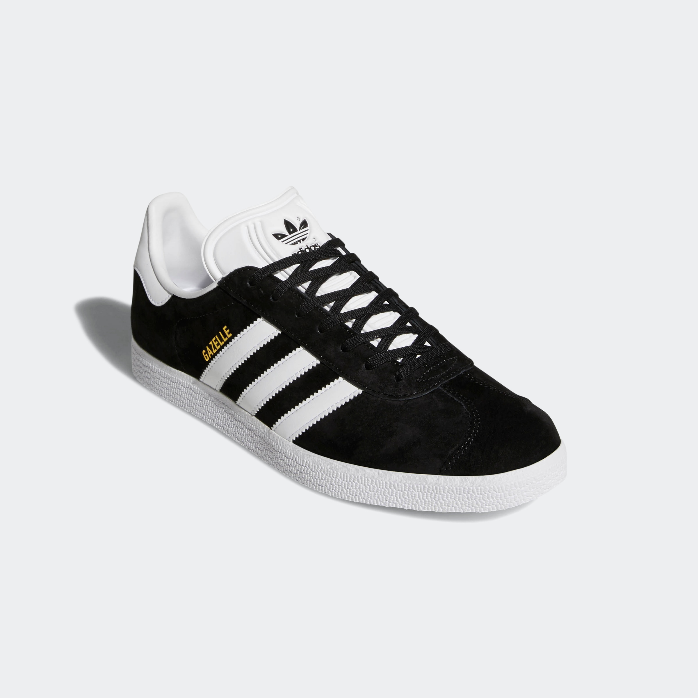 Sneaker ADIDAS ORIGINALS "GAZELLE", Herren, Gr. 43, schwarz-weiß (core schwarz, weiß, gold metallic), Leder, Synthetik, Schuhe Sneaker