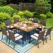 Summit Living 9-Piece Outdoor Dining Set with Wood Grain Table & Wicker Cushioned Chairs for 8-Person Black & Beige