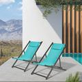 Aluminum Steel Frame Patio Bistro Set With 2 Folding Portable Lounge Chairs in Turquoise Blue