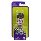 Polly Pocket Collectible Doll ~ Polly s Friend Wearing Pink and White Multi Print Dress Blue Leg Warmers and Pink Shoes ~ African American ~ 3 1/2 Tall ~ HHX89