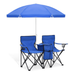 MoNiBloom Portable Double Folding Chair with Removable Umbrella Table Cooler Bag & Carry Bag for Outdoor Beach Camping Picnic Blue