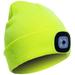 Unisex Winter Warm Knitted Beanie Hat USB Rechargeable 4 LED Headlamp Cap with LED Flashlight for Men Women Outdoor Sports (Fluorescent Yellow)