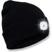 Unisex Winter Warm Knitted Beanie Hat USB Rechargeable 4 LED Headlamp Cap with LED Flashlight for Men Women Outdoor Sports (Black)