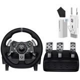 Logitech G920 Driving Force Racing Wheel and Floor Pedals Real Force Feedback Stainless Steel Paddle Shifters Leather Steering Wheel Cover BOLT AXTION Bundle Like New