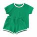 Penkiiy Solid Sets for Kid Summer Toddler Kids Baby Boys Set Casual Solid Crepe Gauze T-shirt Short Sleeve Shorts Set Green 3-4 Years