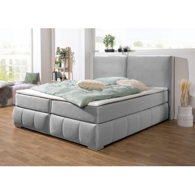 Boxspringbett HOME AFFAIRE "Wehma", silber, B:210cm L:233cm, Struktur fein (100% Polyester), Komplettbetten, Boxspringbett, inkl. Topper in 3 verschiedenen Matratzen, auch in Samtstoff Image