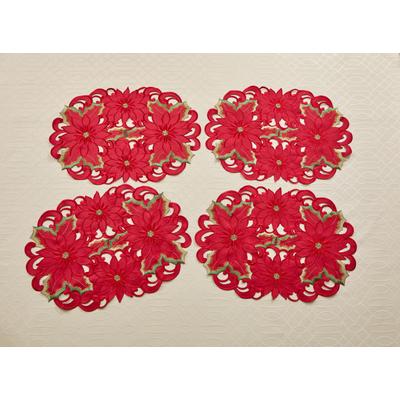 Set of 4 Embroidered Cut-Out Placemats by BrylaneHome in Poinsettia