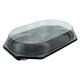 Deli Supplies Pack of 25 Large Octagonal Food, Cake, Sandwich Platter Tray Set, Black Tray Base with Clear Lid Durable Buffet Catering Food Sandwich Trays (L470mm x W310mm x 85mm with Lids)