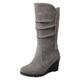 rismart Women Slouch Boots Mid Calf Wedge Heel Thin Fur Lined Suede Leather Winter Shoes Grey,7