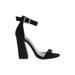 so Me Heels: Strappy Chunky Heel Cocktail Party Black Print Shoes - Women's Size 7 1/2 - Open Toe